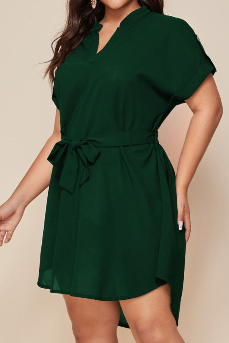 Plus Size Notched Tie Waist Mini Dress